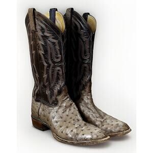 Panhandle Slim Boots Mens 9B Gray/ Cognac Full Quill Ostrich Cowboy Boots